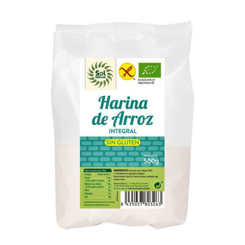 Harina de arroz integral sin gluten bio, Sol Natural